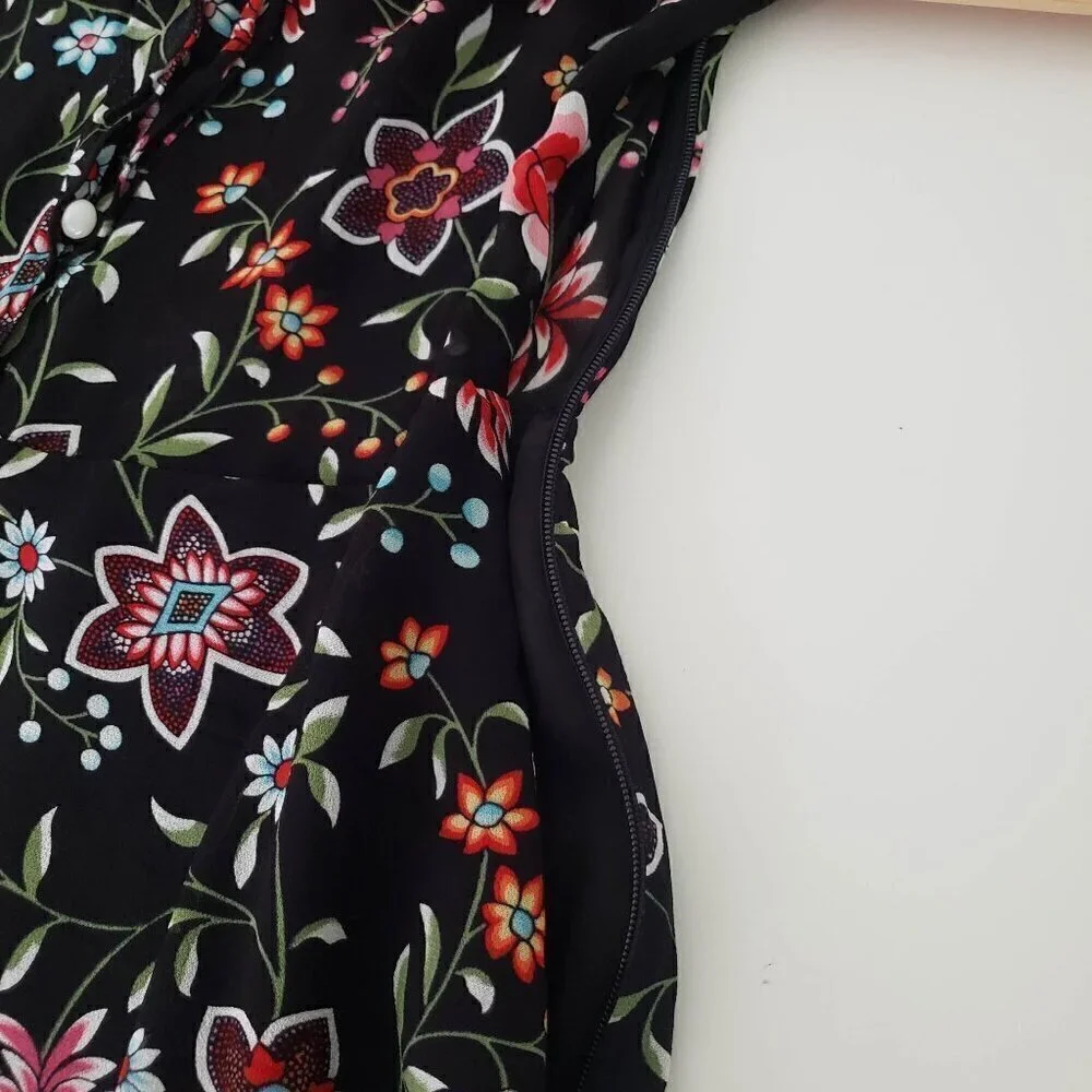 & Other Stories Dark Floral Midi Dress Cottage Lightweight Black Womens Size 4